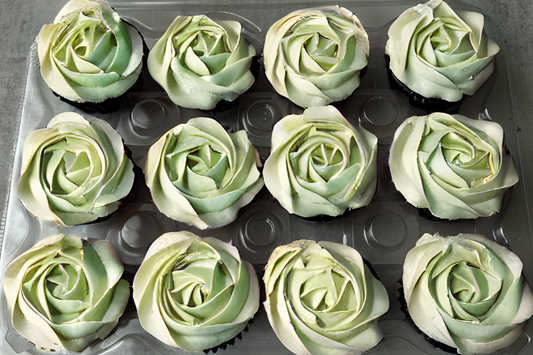 Matcha Green Tea Flower Cupcakes by the Dozen