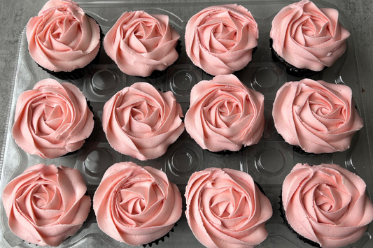 Pink Rose Flower Cupcakes by the Dozen