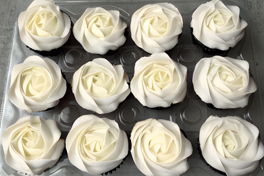 White Rose Flower Cupcakes by the Dozen
